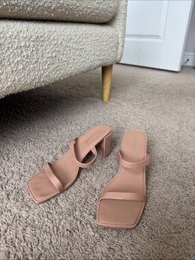 Jeffrey Campbell Nude Pink Square-Toe Block Heel Mules
